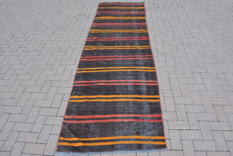 Turkish Kilim, Vintage Kilim, Runner Kilim, Oushak Kilim, shops 38x130 inches Black Kilim, Turkey Kilim, Hallway Kilim, 11253