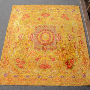 Turkish Rug, Small Rug, Vintage Rug, Anatolian Rug, Rugs For Gift, 3.4x3.9 ft Yellow Rug, Neutral Wall Hanging Rug, Decorative Oushak Rug,