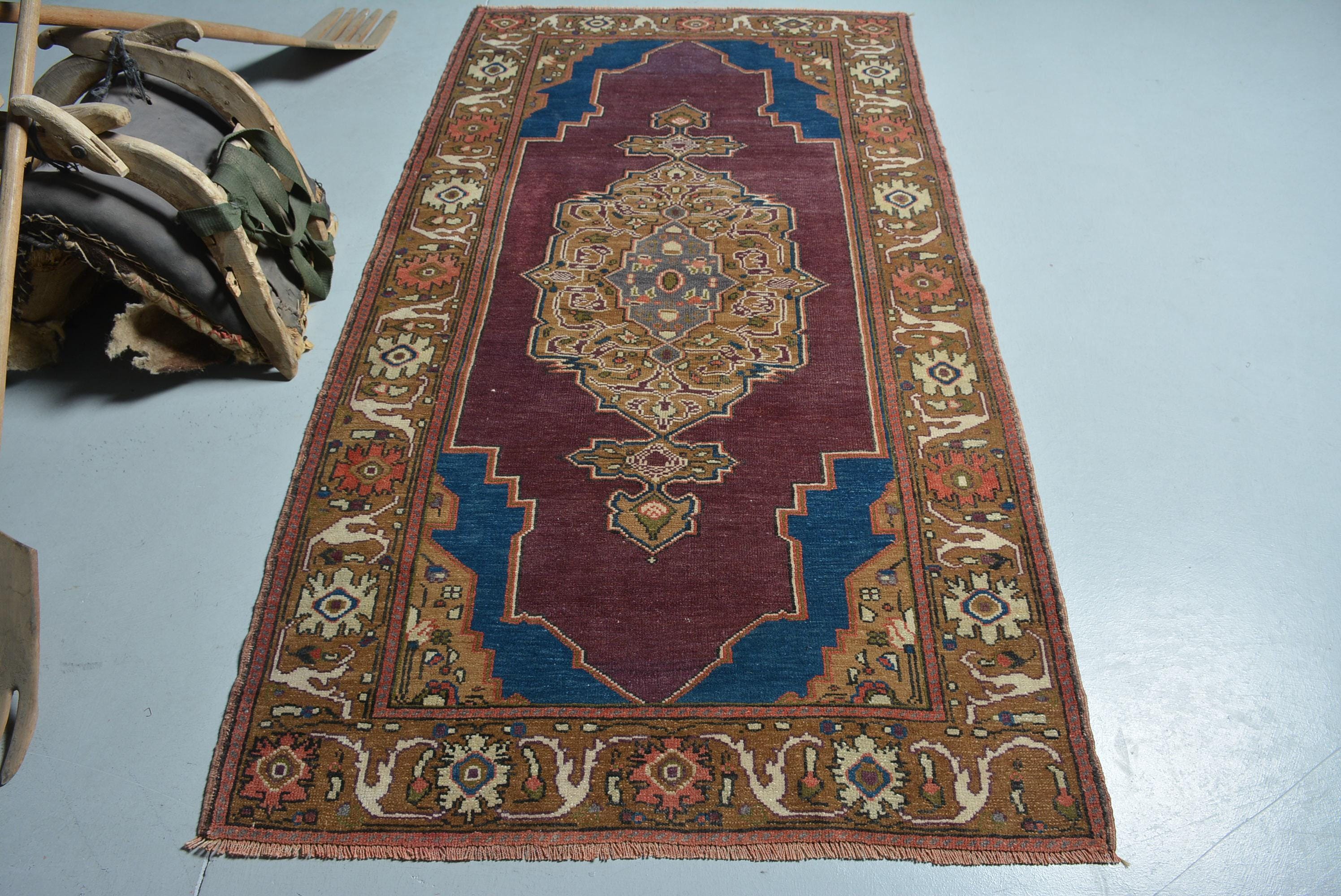 トルコ絨毯、ヴィンテージカーペット、117 x 212 cm、4 x 7 フィート