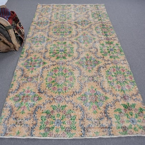 Vintage Turkish Area Rug, 4x9ft, Floral Pattern, Soft Pastel Tones, Handwoven Ethnic Decor, Unique Artisan Carpet