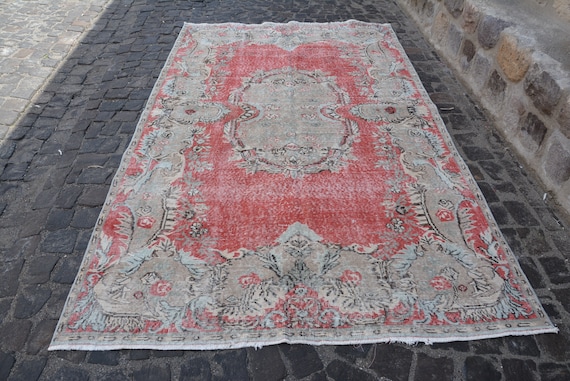 5.6x9.6 Ft Turkish Rug, Vintage Large Rug, Red Wool Rug - Etsy