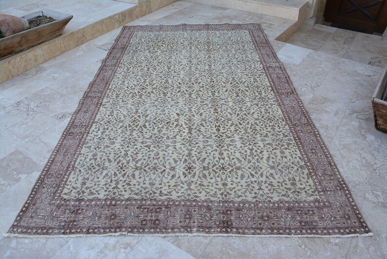 6 3 X 10 Large Size Vintage Area Rug Turkish Fl Designs Wool Naturel Dye Undyed Code 234
