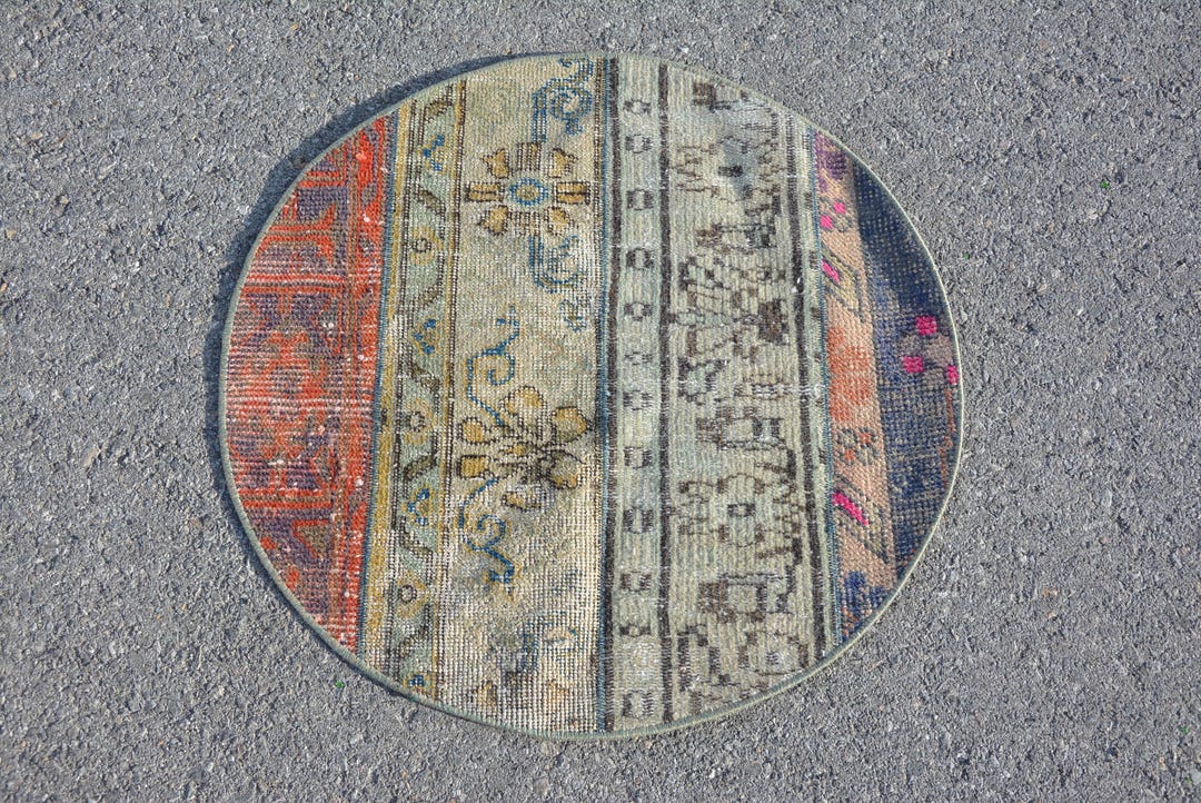 Turkish Rug, Round Rug, 2x2 Ft, Oriental Rug, Circle Rug, Vintage Rug ...