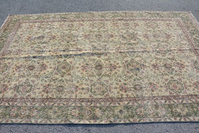 9069 Turkish Rug 71x117 Inches Green Rug Anatolian Living Room Carpet Tribal Bedroom Carpet Antique Rug Vintage Rug Large Rug