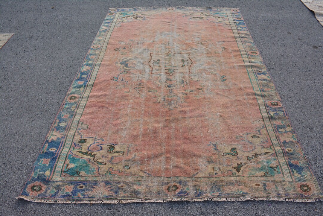 Vintage Rug, Large Oushak Rug, Pink Floor Rug, Rugs for Salon, Oushak