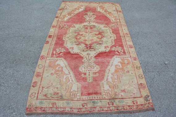 Turkish Rug, Area Rug, 4x7.7 Ft, Oriental Rug, Living Room