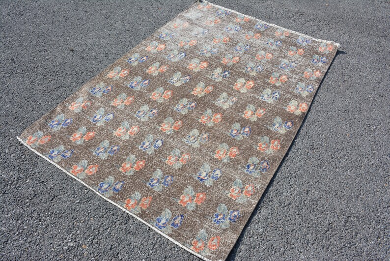 Code 5011 butterfly rug 3.9/' x 6.1/' organic rug turkish rug bath rug orange rug art deco handles oushak rug vintage rug area rug