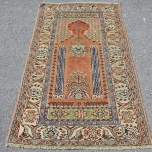 3.4x5.7 ft Accent Rug, Orange Oriental Rug, Anatolian Rug, Gift For Her, Rugs For Kitchen, Turkish Rug, Vintage Rug, Aztec Nursery Rug