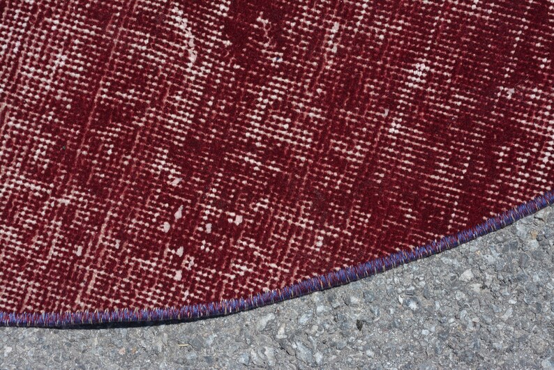 Red Rug, Round Rug, Circle Rug, Small Rug, Antique Rug, 3.9'x3.9