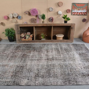 Grand tapis 5,7 x 9 pi, tapis vintage, tapis turc, tapis Oushak, tapis de salon, tapis surteint marron, cadeau pour la maison, 13657