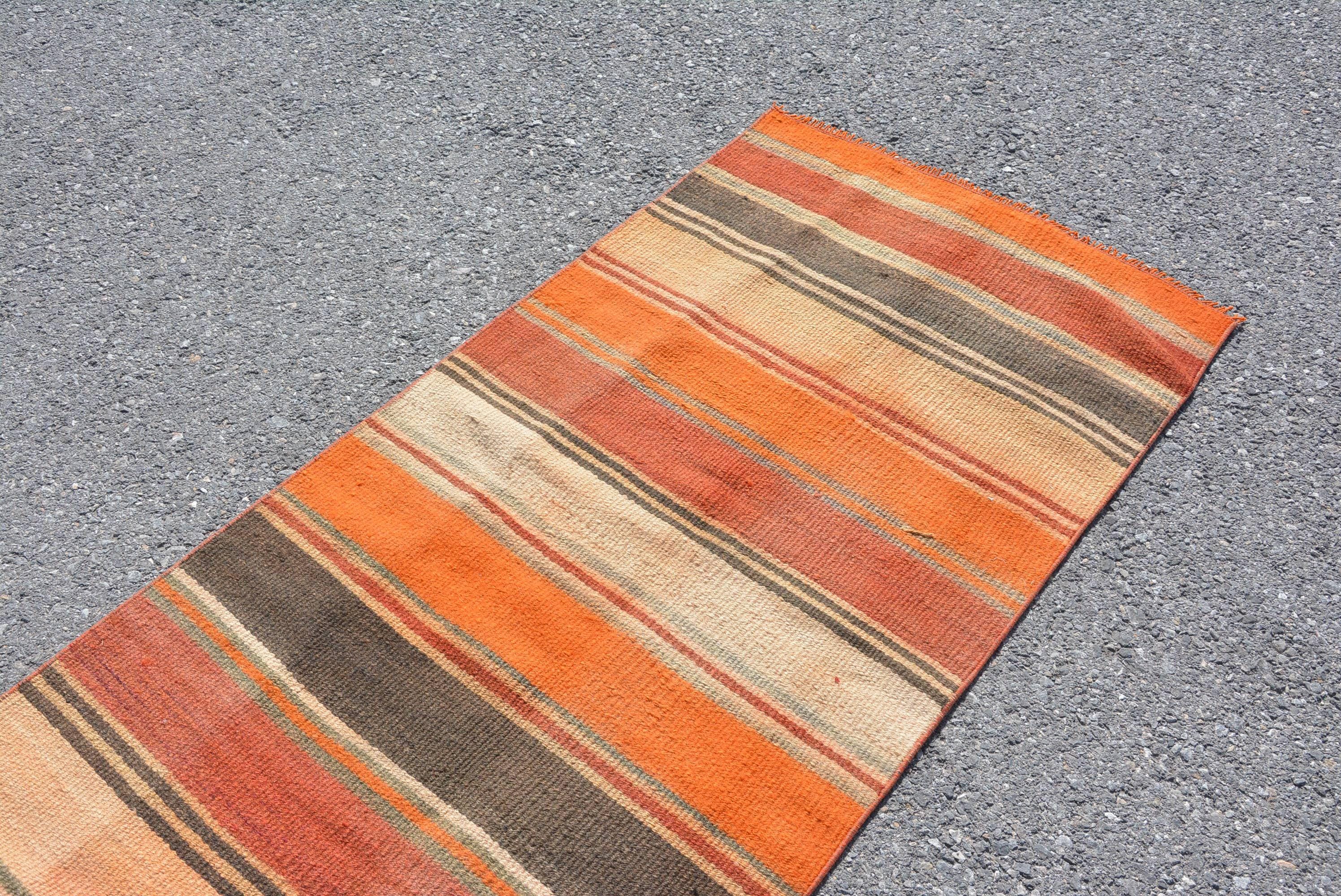 ランナーラグ　ヴィンテージラグ　トルコラグ オレンジとブルーのトルコ製ラグ、ヴィンテージ ランナー ラグ