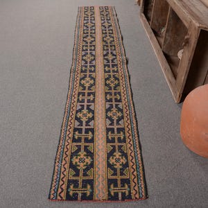2x10 Runner Rug, Turkish Rug, Vintage Rug, Patchwork Rug, Anatolian Rugs, Rugs For Stair, 1.7x9.6 ft Blue Rug, Colorful Vintage Oushak Rug,