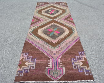 ヴィンテージ　トルコ製ランナーラグ トルコヴィンテージラグ 44.5×106 ランナーラグ 紫 グレイ くすみ
