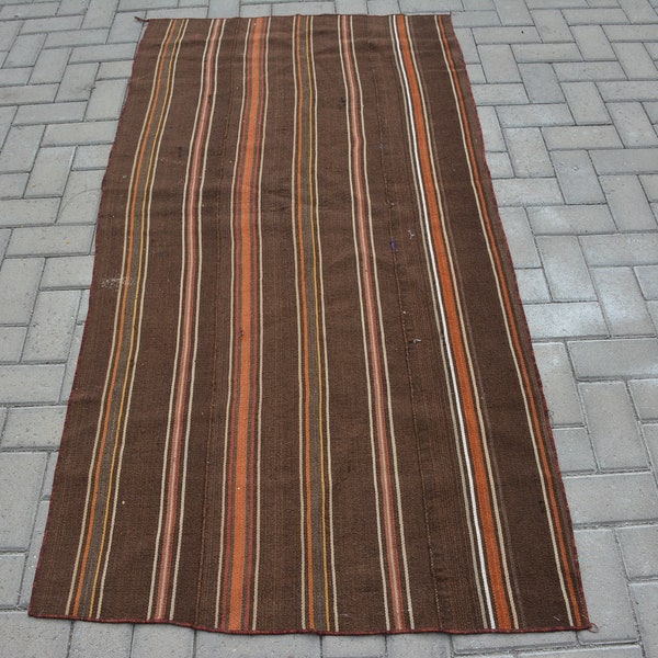 Entry Kilim, Vintage Kilim, Tribal Kilim, Brown Kilim, Handwoven Kilim, Turkish Kilim, Accent Kilim, Vintage Kilim Rugs For Nursery, Bedroom