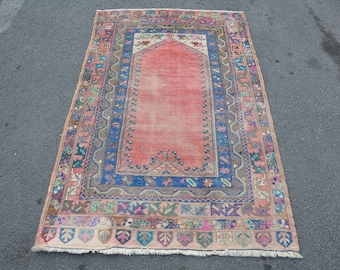 Vintage Rug, Rugs For Nursery, Anatolian Rug, Red Wool Rugs, 3.7x5.9 ft Accent Rugs, Gift For Him, Turkish Rug, Tribal Kitchen Rug