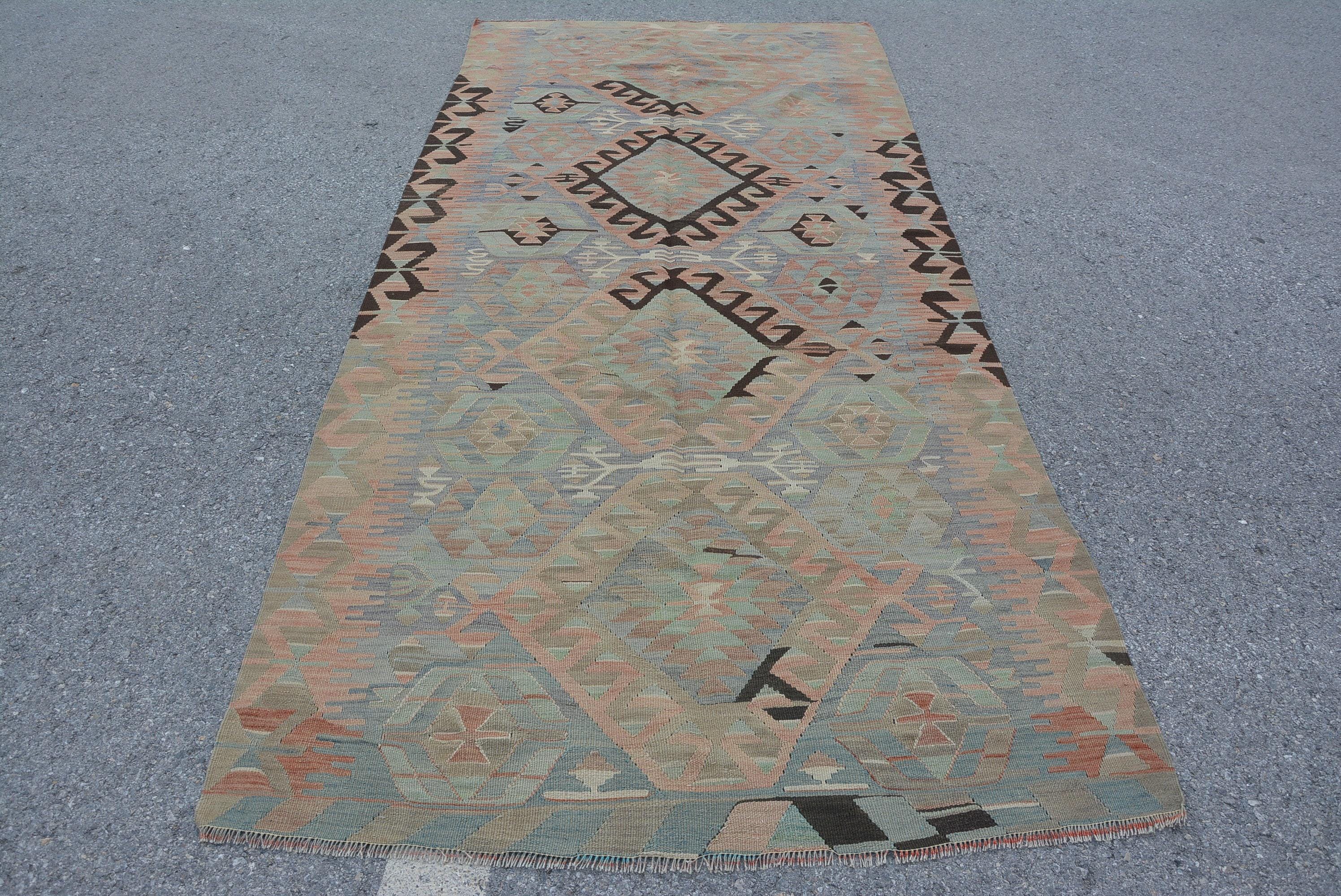 ヴィンテージトルコキリム、ボヘミアンキリムラグ、幾何学模様のキリム