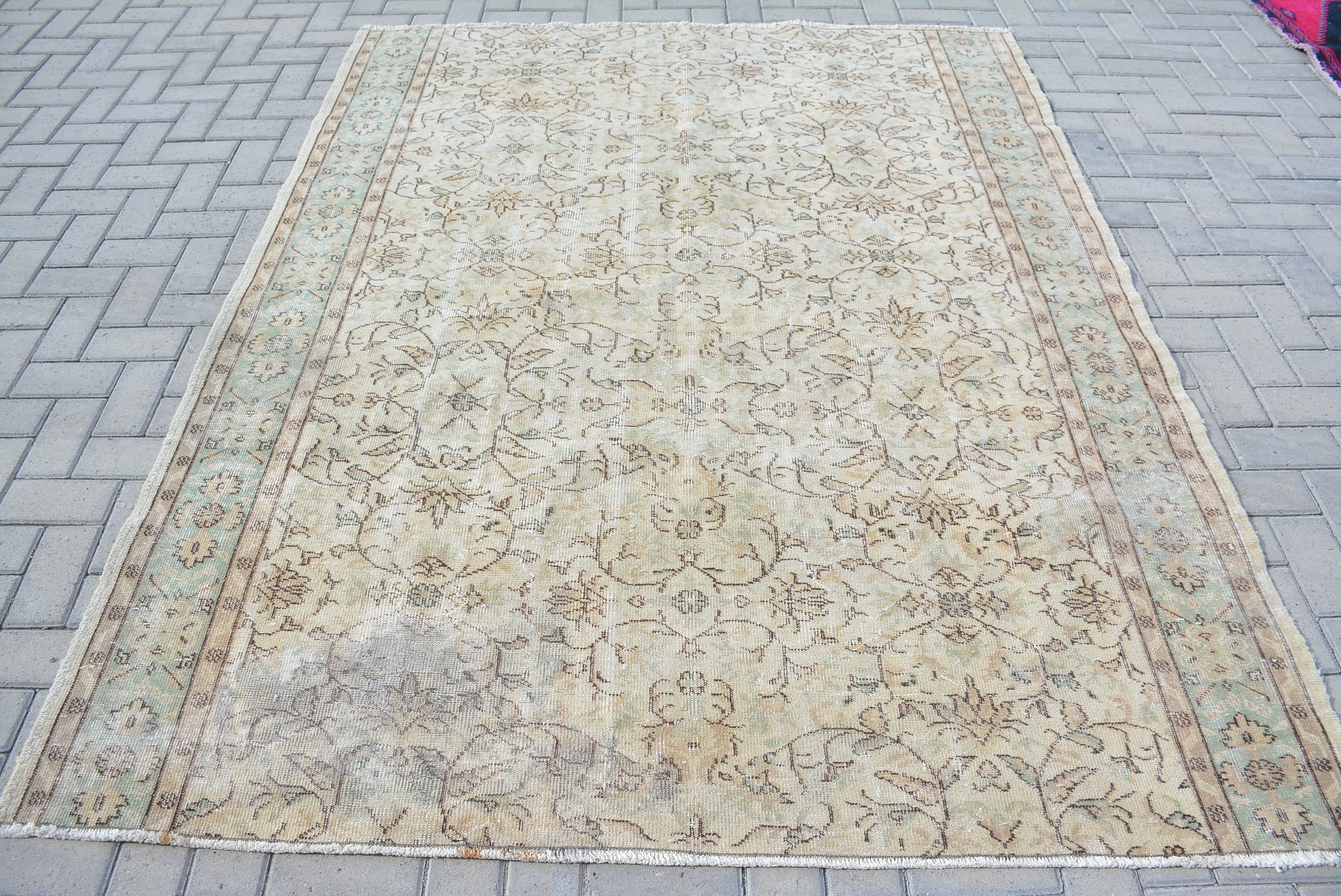 Vintage Rug, Turkish Rug, Large Carpet, Home Decor Rug, 73x92 inches Beige Carpet, Bohemian Salon Rug, Handwoven Living Room Rug,  10945