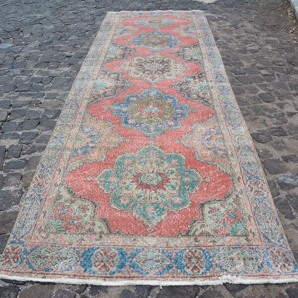 runner rug turkish rug oushak rug 4.1' x 12.7'   hallway rug stair rug distressed rug boho rug vintage turkish rugs Code 2232