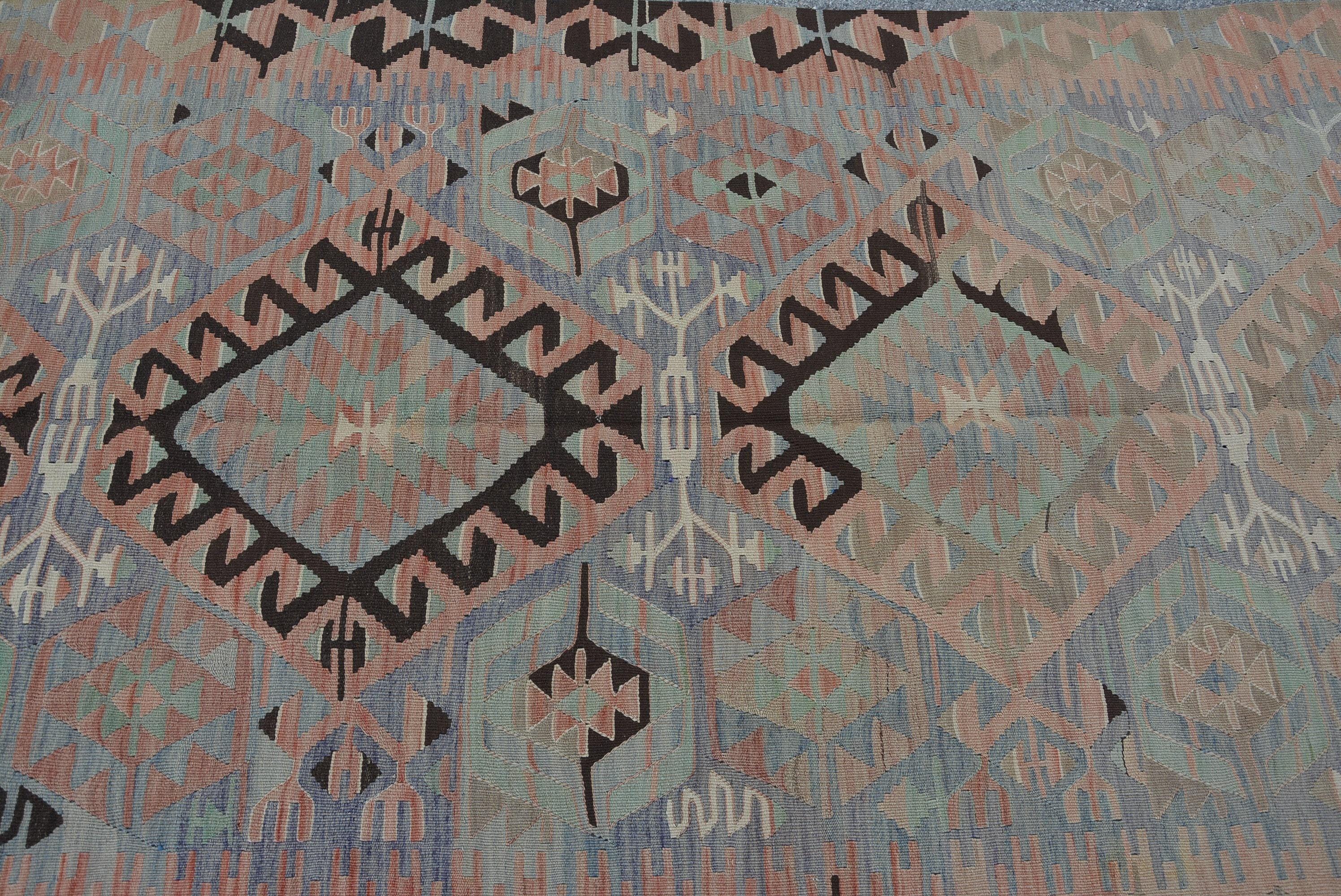 ヴィンテージトルコキリム、ボヘミアンキリムラグ、幾何学模様のキリム