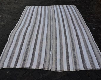 Turkish Kilim, white and black kilims striped kilim antique kilim 5.9' x 8.3'  traditional kilims rustic kilim area kilim rug boho Code 1863
