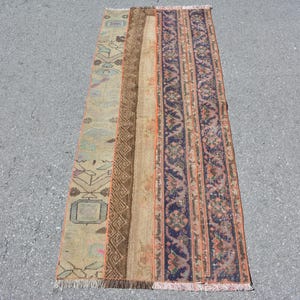 Vintage Turkish Rug, Handmade Wool Runner, 2x5ft, Geometric and Floral Patterns, Multicolor Decorative Door Mat