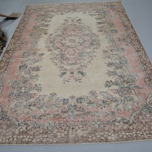 Turkish Rug, 5.8x9.1 ft Large Rugs, Rugs For Dining Room, Beige Colorful Rugs, Vintage Rug, Antique Rugs, Large Turkish Rug