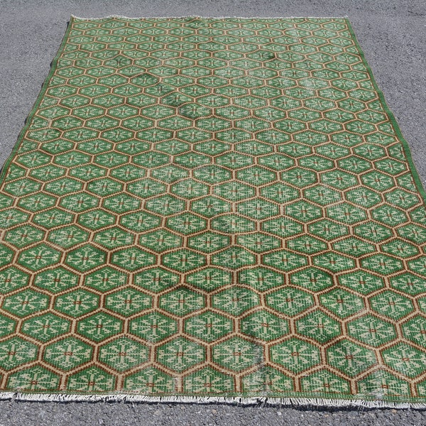 Turkish Rug, Vintage Rug, Large Carpet, Oushak Rug, 66x91 inches Green Rug, Anatolian Living Room Carpet, Bohemian Salon Rug,  10035