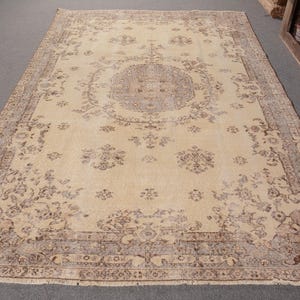 Turkish Rug, Vintage Rug, 6x10 Large Rugs, Antique Rug, Rugs For Living Room, 5.8x9.1 ft Beige Rug, Antique Oushak Wool Rug, Oriental Rug,