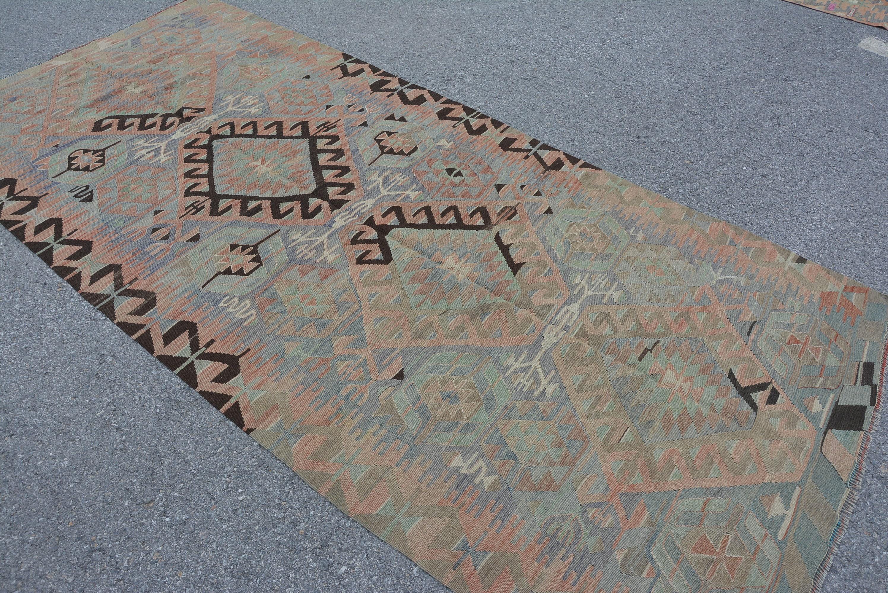 ヴィンテージトルコキリム、ボヘミアンキリムラグ、幾何学模様のキリム