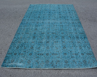 Blauwe kleurrijke tapijten, Turks tapijt, 5,2 x 8,5 ft groot tapijt, groot tapijt, Anatolische tapijten, tapijten voor salon, vintage tapijt, tribal woonkamertapijt