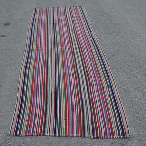 Turkish Kilim Runner, Handwoven Rug, Vintage Striped Kilim, Area Rug, 285x109cm, Rustic Decor, Boho Hallway Rug