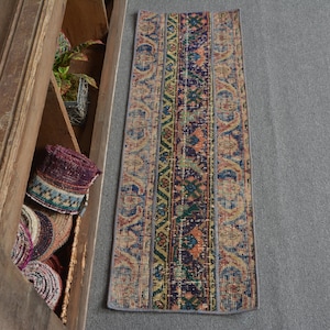 Turkish Rug, 2.7x3.6 ft Small Rug, Patchwork Rug, Vintage Rug, Antique Rug, Rugs For Bathroom, Blue Kitchen Rug, Oushak Small Rug, 13546