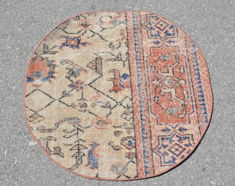 Antique Rug, 2.6x2.6 ft Small Rugs, Red Anatolian Rugs, Vintage Rug, Turkish Rug, Rugs For Bath, Gift For The Home, Handwoven Entry Rug