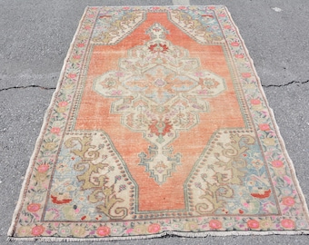 4.6x7.2 ft Area Rugs, Vintage Rug, Turkish Rug, Turkish Area Rug, Rugs For Floor, Orange Floor Rug, Antique Rugs, Ethnic Bedroom Rug