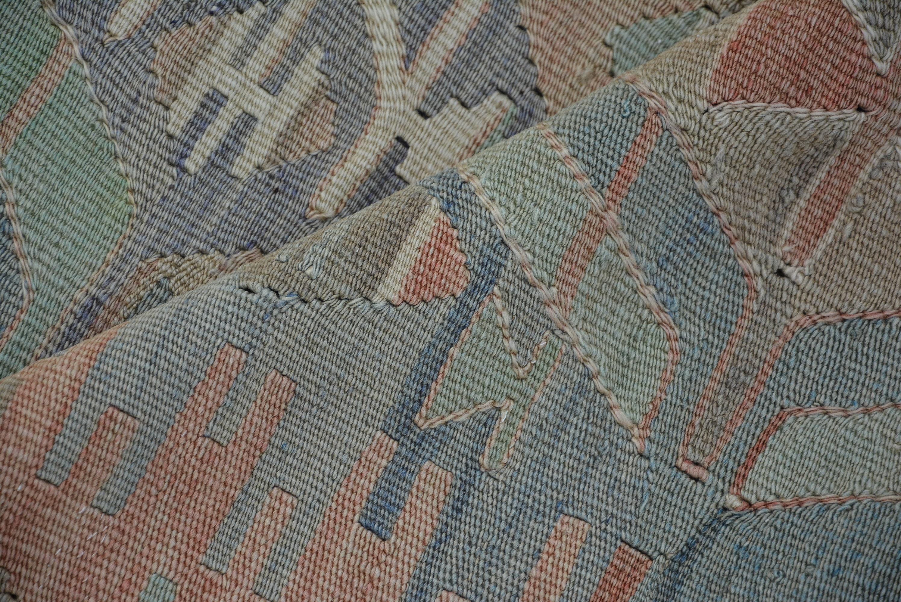 ヴィンテージトルコキリム、ボヘミアンキリムラグ、幾何学模様のキリム