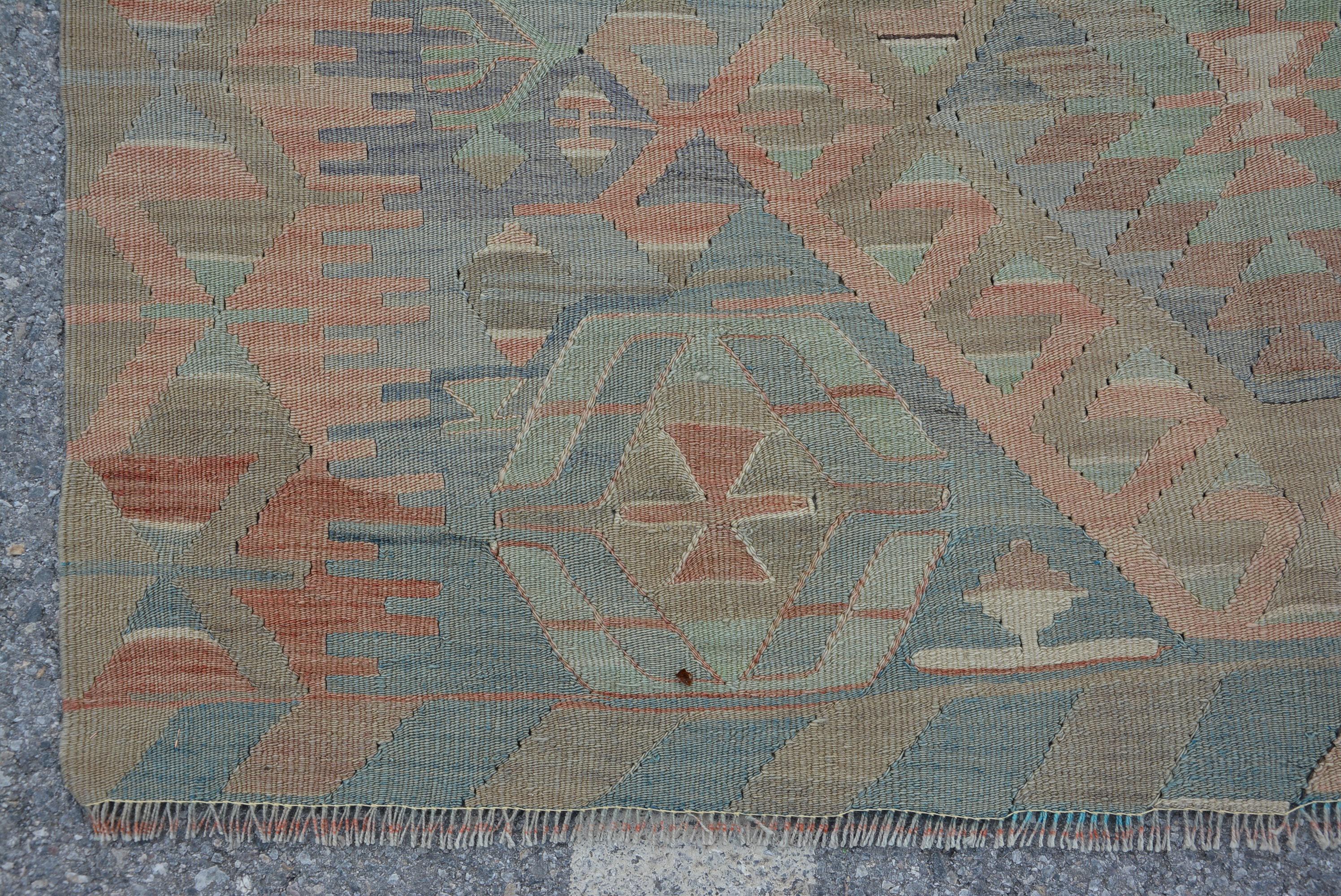 ヴィンテージトルコキリム、ボヘミアンキリムラグ、幾何学模様のキリム