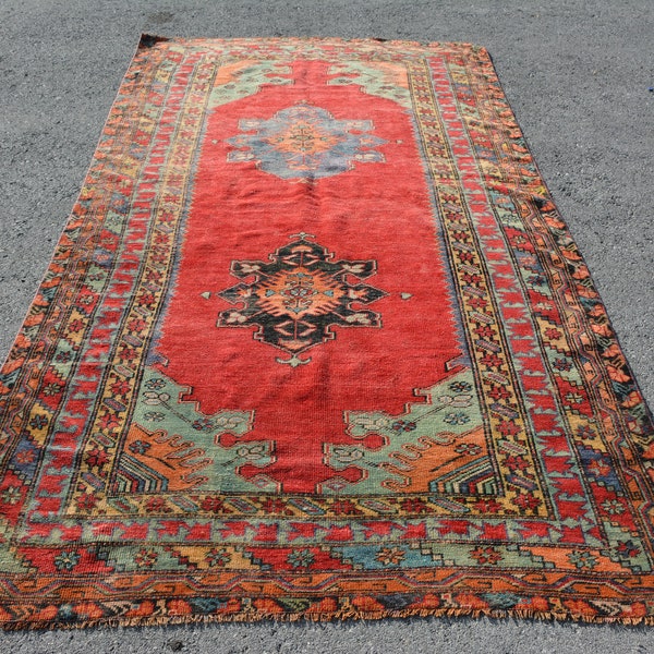 Turkish Rug, Red Rug, 5.9x9.8 ft, Handmade Rug, Large Rug, Salon Rug, Vintage Wool Rug, Oushak Rug, Living Room Rug, Antique Rug, Code 8801