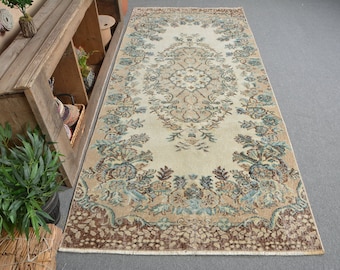 Turkish Rug, Vintage Rug, 3.8x8.5 ft Area Rugs, Anatolian Rugs, Rugs For Bedroom, Floral Rug, Beige Kitchen Rug, Boho Area Rug,  13628