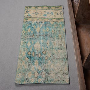 Vintage Turkish Rug, 2x3 ft Small Rugs, Oushak Rug, Entry Rugs, 47x100cm Green Rug, Authentic Vintage Decor