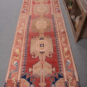 3x13 Runner Rug, Turkish Rug, Vintage Rug, Anatolian Rug, Rugs For Corridor, 3.4x12.9 ft Red Rug, Soft Washable Rug, Stair Runner Rug,