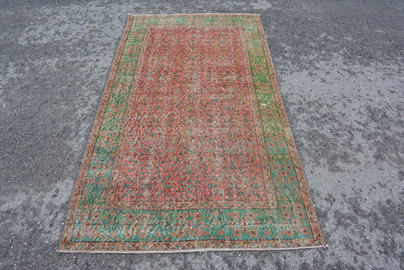 Area Rug, Vintage Rug, Turkish Rug, Oushak Carpet, 45x82 inches Red Carpet, Turkey Bedroom shops Rug, Organic Floor Carpet, 9521