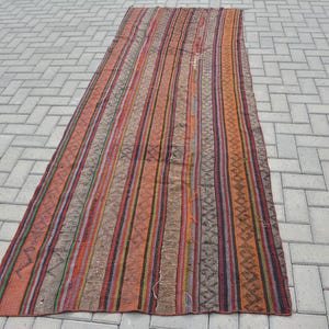 Vintage Turkish Rug, Handwoven Kilim Rug, Striped Kilim, 110x285cm, Runner Rug, Antique Turkish Carpet