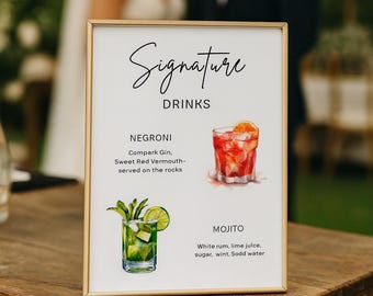 Signature-drankbordje bruiloft: Mojito & Negroni (digitale download, 8 x 10 pdf/JPG)
