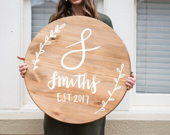 Custom Wood Circle Sign, Personalized Family Name, Housewarming Gift