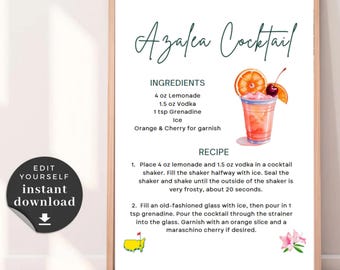 Print recept azaleacocktail: feestdecor Masters Week (digitale download)