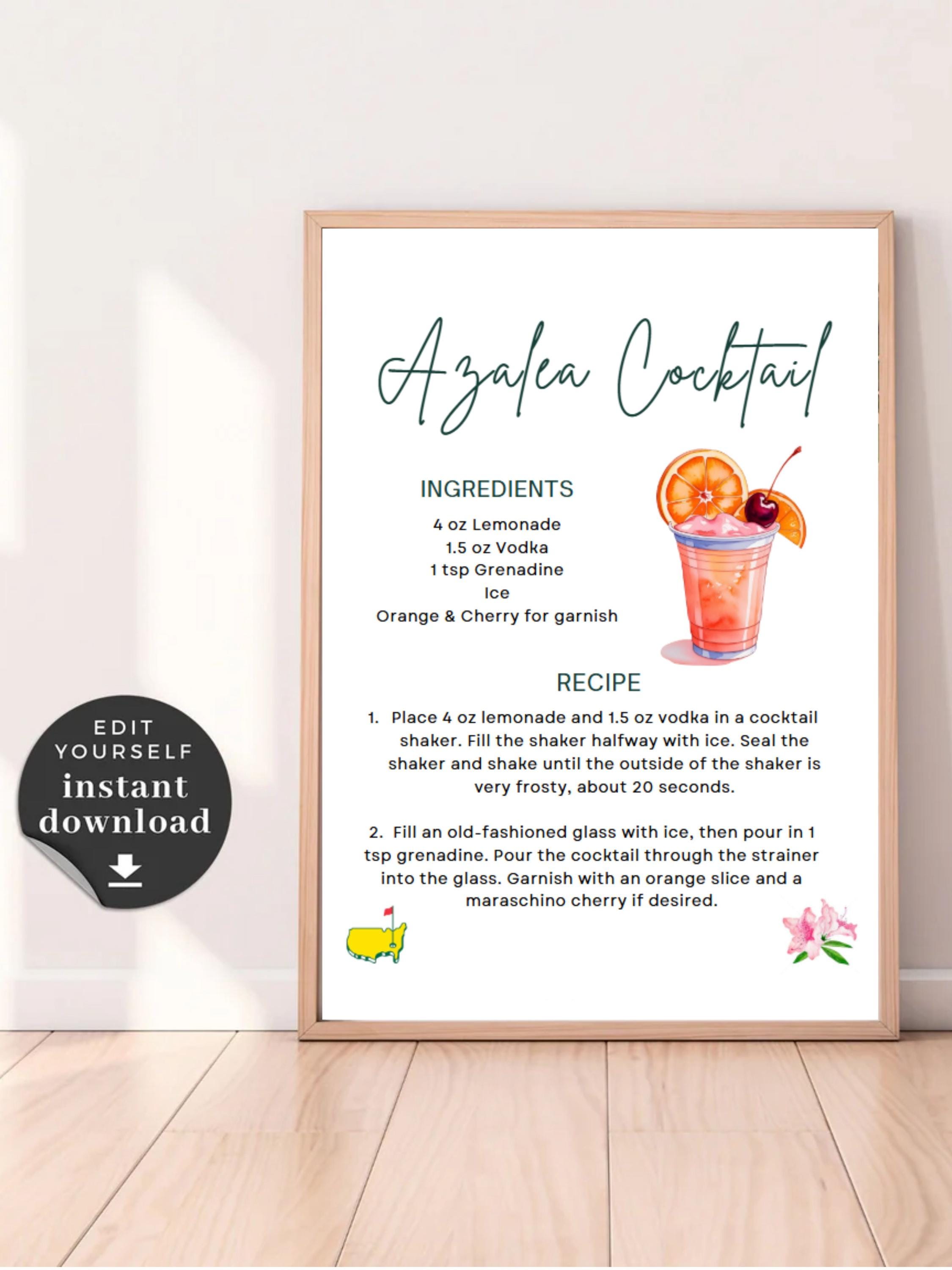 Azalea Cocktail Recipe Print: Masters Week Party Decor (digital