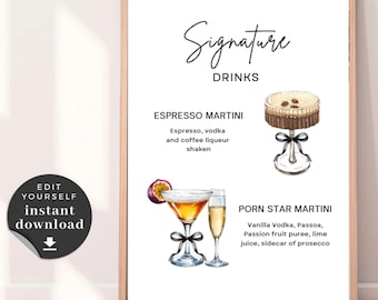 Placa de Bebidas Exclusivas para Casamento: Espresso Martini e Porn Star Martini (Download Digital)