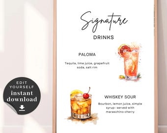 Customizable Wedding Signature Drink Sign: Whiskey Sour & Paloma (Digital Download)