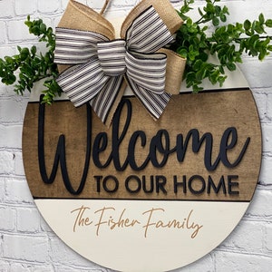 Welcome To Our Home Door Hanger, Welcome Door Hanger, Housewarming Gift, Farmhouse Door Hanger, Personalized Door Hanger, Welcome Sign