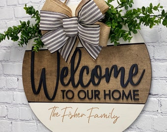 Welcome To Our Home Door Hanger, Welcome Door Hanger, Housewarming Gift, Farmhouse Door Hanger, Personalized Door Hanger, Welcome Sign